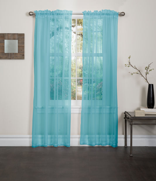Lisa - 55"x84" Sheer Rod Pocket Curtain - Aqua
