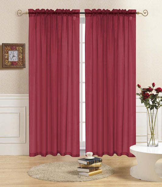 Rena- 55"x84" Sheer Rod Pocket Curtain - Burgundy