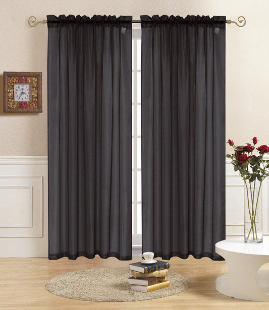 Rena - 55"x84" Sheer Rod Pocket Curtain - Black