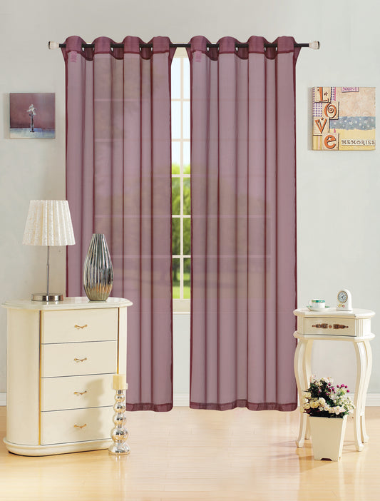Leah - 55"x84" Sheer Grommet Top Curtain -  Burgundy