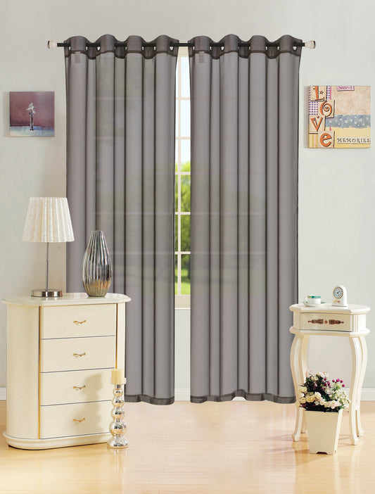 Leah - 55"x90" Sheer Grommet Top Curtain -  Chocolate