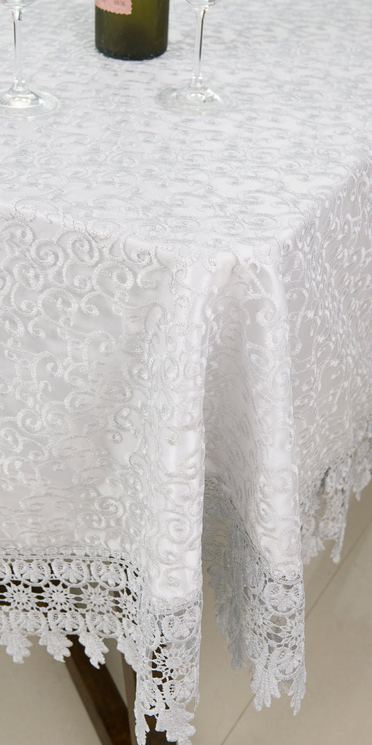 Vine Silver Macrame Tablecloth - 70" Round