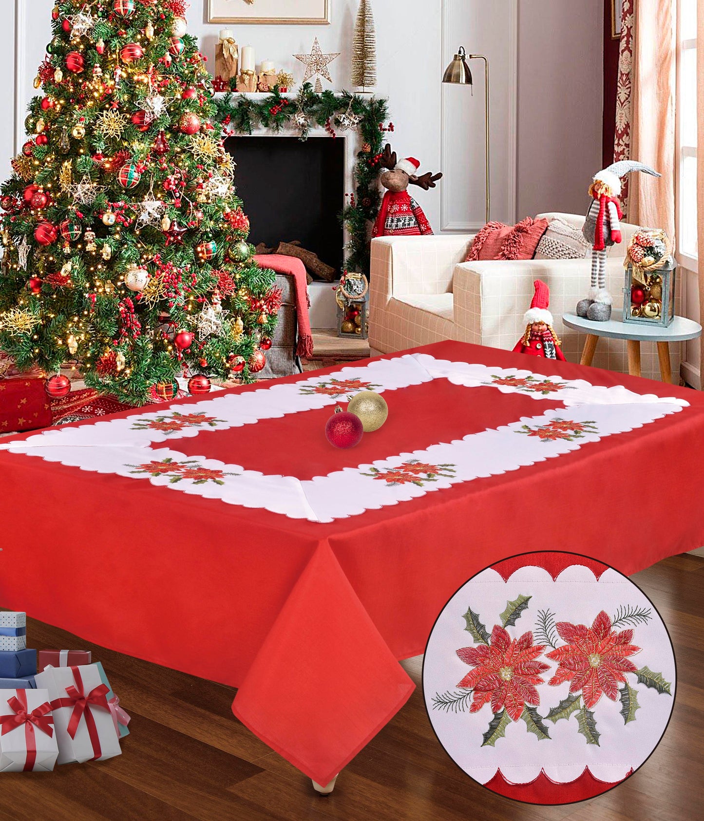White Poinsettia Tablecloth
