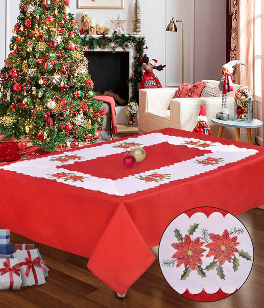 White Poinsettia Tablecloth