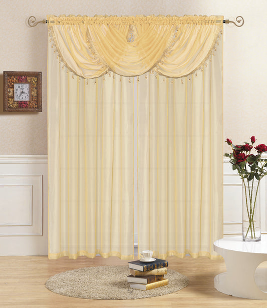 Lisa - Rod Pocket Valance with Tassels - Beige