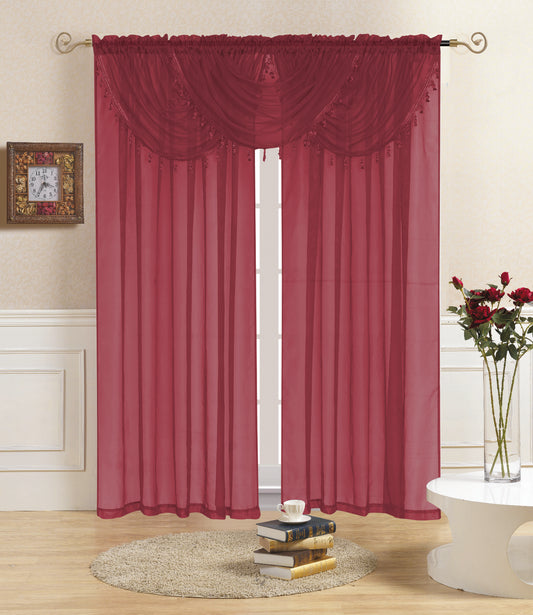 Lisa - Rod Pocket Valance with Tassels - Burgundy
