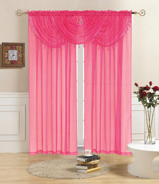 Lisa -Rod Pocket Valance with Tassels - Hot Pink