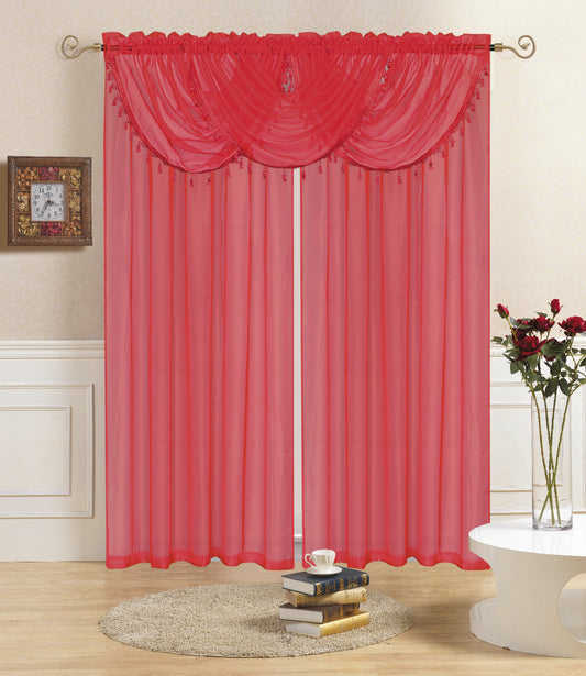 Lisa - Rod Pocket Valance with Tassels - Red