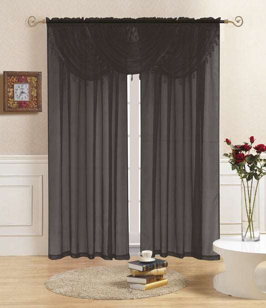Lisa - Rod Pocket Valance with Tassels - Black