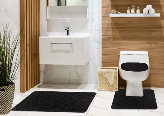 Maxine Shaggy 3pc Bath Mat Set - Black