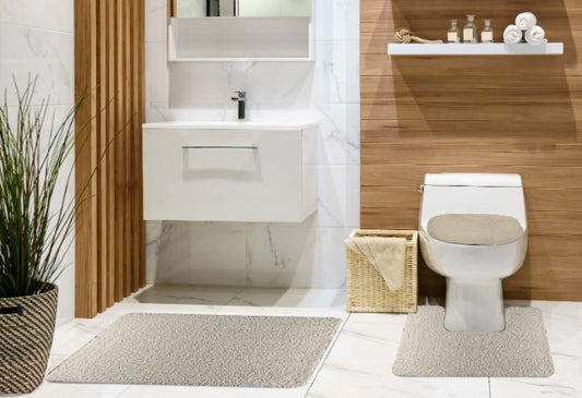 Maxine Shaggy 3pc Bath Mat Set- Cream