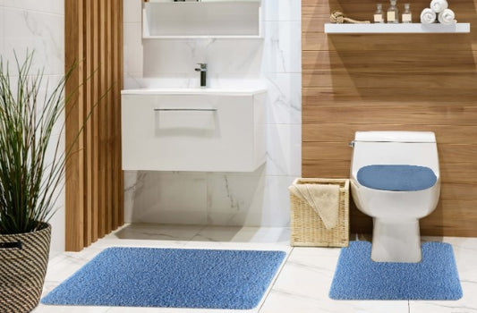 Maxine Shaggy 3pc Bath Mat Set - Blue