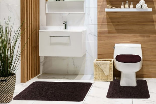 Maxine Shaggy 3pc Bath Mat Set - Brown