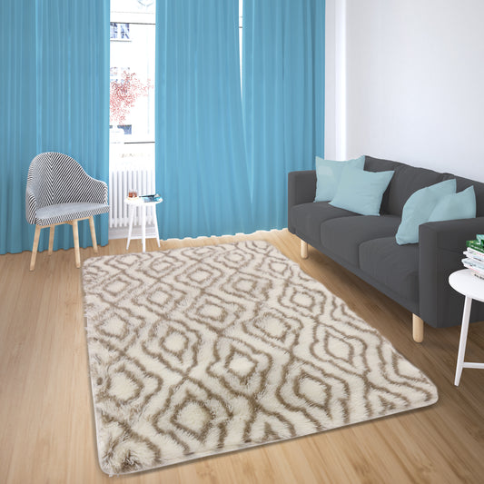 Penny 27x42 Printed PV Fur Rug - White/Taupe