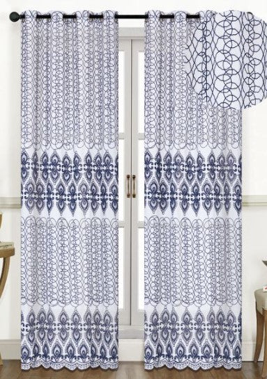 Theodora - 54"x84" Embroidered Grommet Curtain - Navy