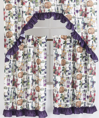 Wine Barrel 3pc Kitchen Curtain